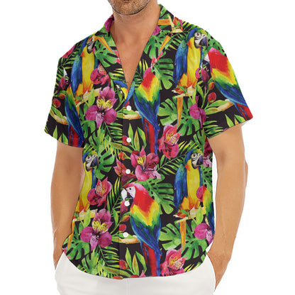Watercolor Parrot Pattern Print Men's Deep V-Neck Shirt