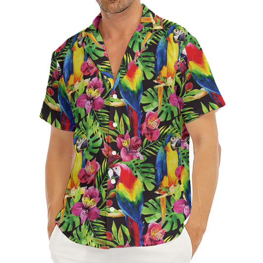 Watercolor Parrot Pattern Print Men's Deep V-Neck Shirt