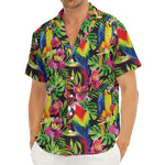 Watercolor Parrot Pattern Print Men's Deep V-Neck Shirt