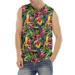 Watercolor Parrot Pattern Print Men's Fitness Tank Top