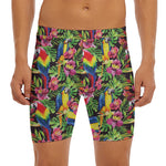 Watercolor Parrot Pattern Print Men's Long Boxer Briefs
