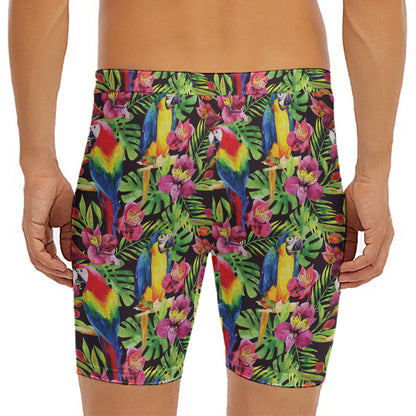 Watercolor Parrot Pattern Print Men's Long Boxer Briefs