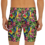 Watercolor Parrot Pattern Print Men's Long Boxer Briefs