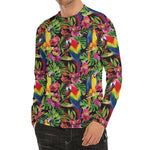 Watercolor Parrot Pattern Print Men's Long Sleeve Rash Guard