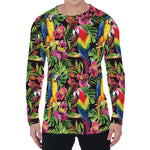 Watercolor Parrot Pattern Print Men's Long Sleeve T-Shirt