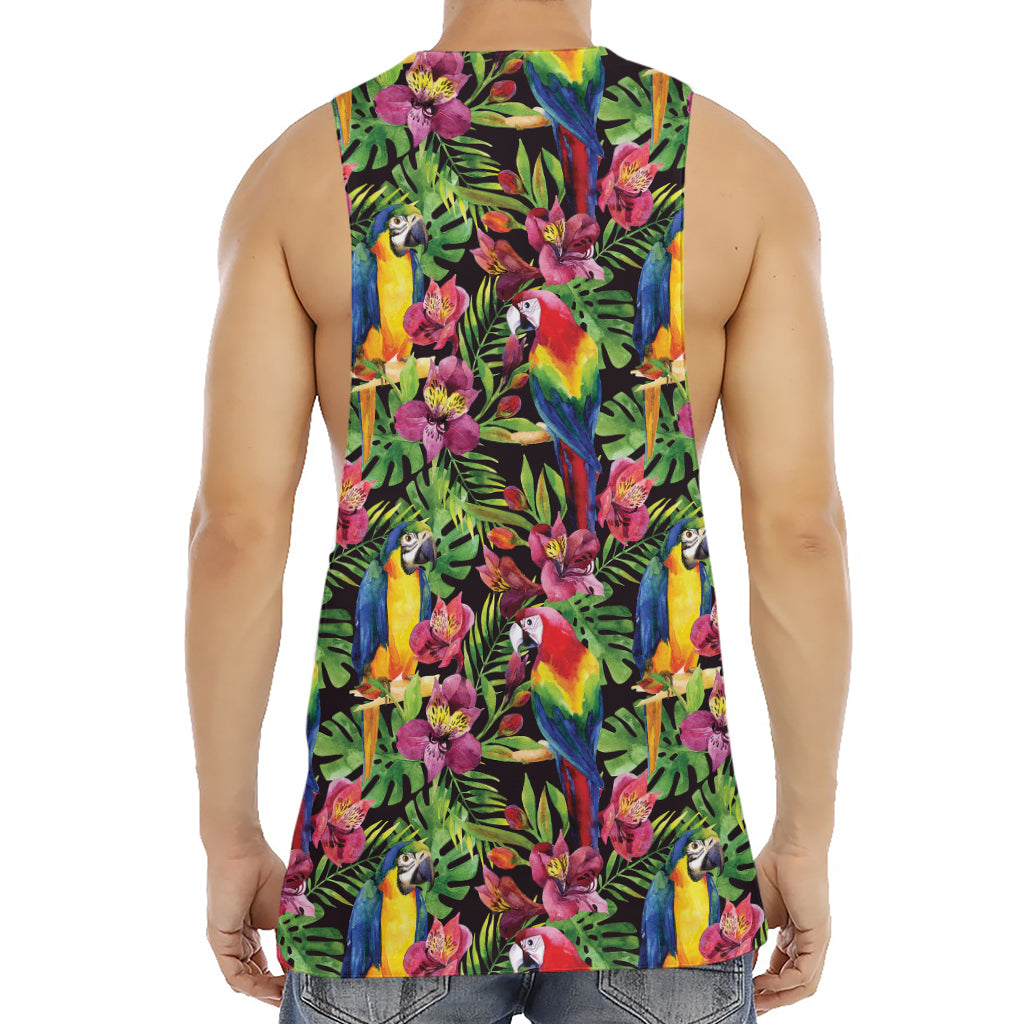 Watercolor Parrot Pattern Print Men's Muscle Tank Top