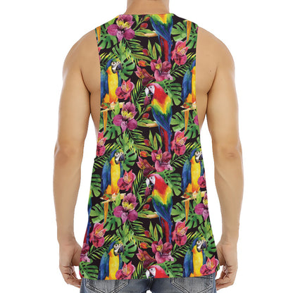 Watercolor Parrot Pattern Print Men's Muscle Tank Top