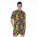 Watercolor Parrot Pattern Print Men's Romper