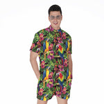 Watercolor Parrot Pattern Print Men's Rompers
