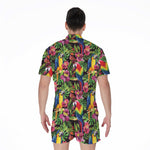 Watercolor Parrot Pattern Print Men's Rompers