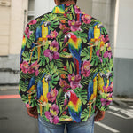Watercolor Parrot Pattern Print Men's Shirt Jacket
