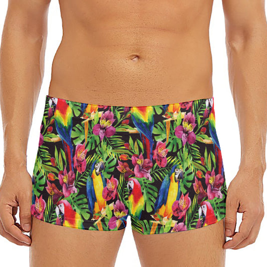 Watercolor Parrot Pattern Print Men's Short Boxer Briefs