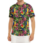 Watercolor Parrot Pattern Print Men's Short Sleeve Rash Guard
