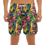 Watercolor Parrot Pattern Print Men's Split Running Shorts