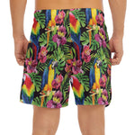 Watercolor Parrot Pattern Print Men's Split Running Shorts
