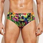 Watercolor Parrot Pattern Print Men's Swim Briefs