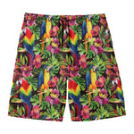 Watercolor Parrot Pattern Print Men's Swim Trunks
