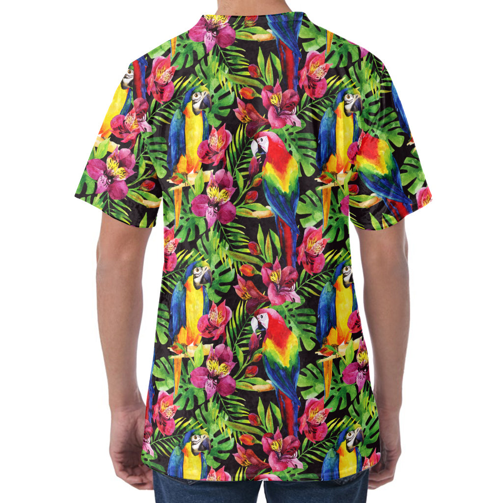 Watercolor Parrot Pattern Print Men's Velvet T-Shirt