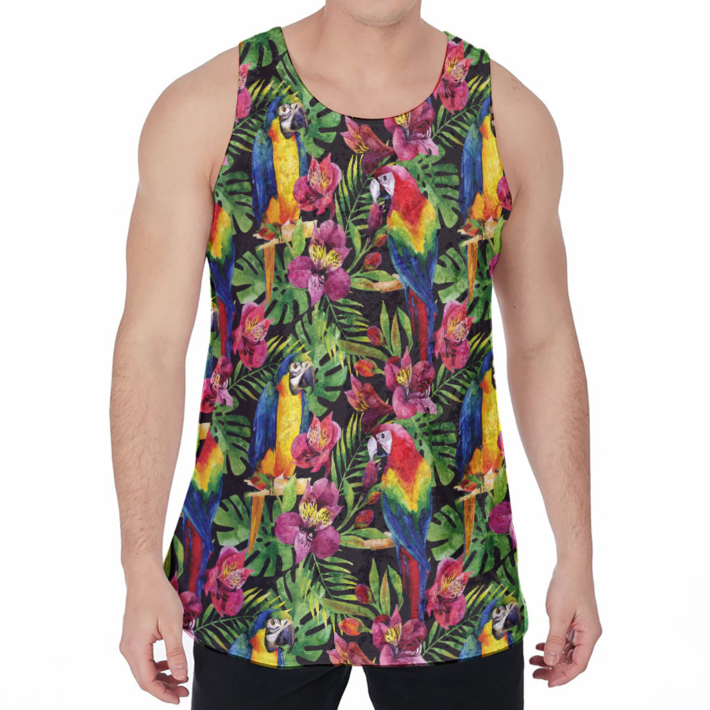 Watercolor Parrot Pattern Print Men's Velvet Tank Top