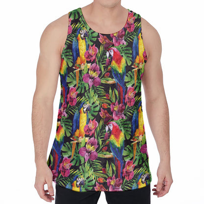 Watercolor Parrot Pattern Print Men's Velvet Tank Top