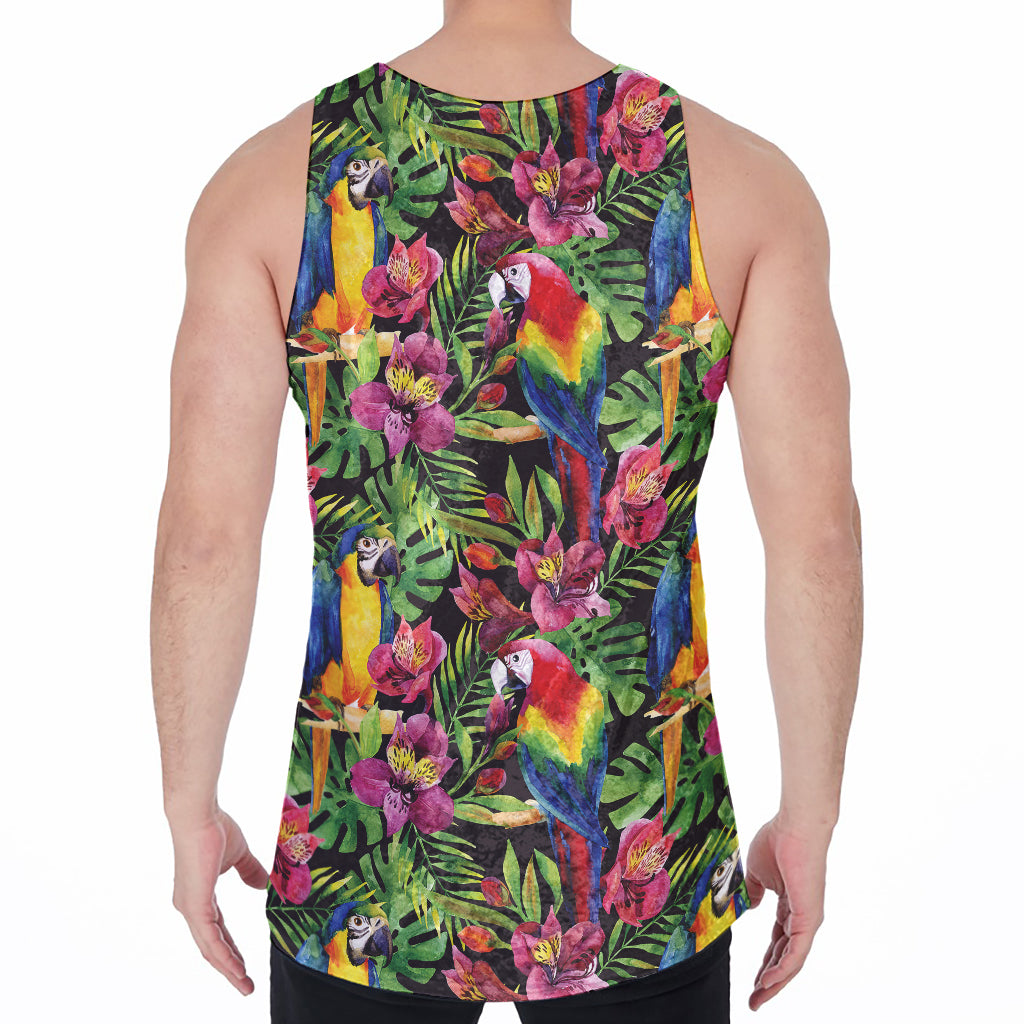 Watercolor Parrot Pattern Print Men's Velvet Tank Top