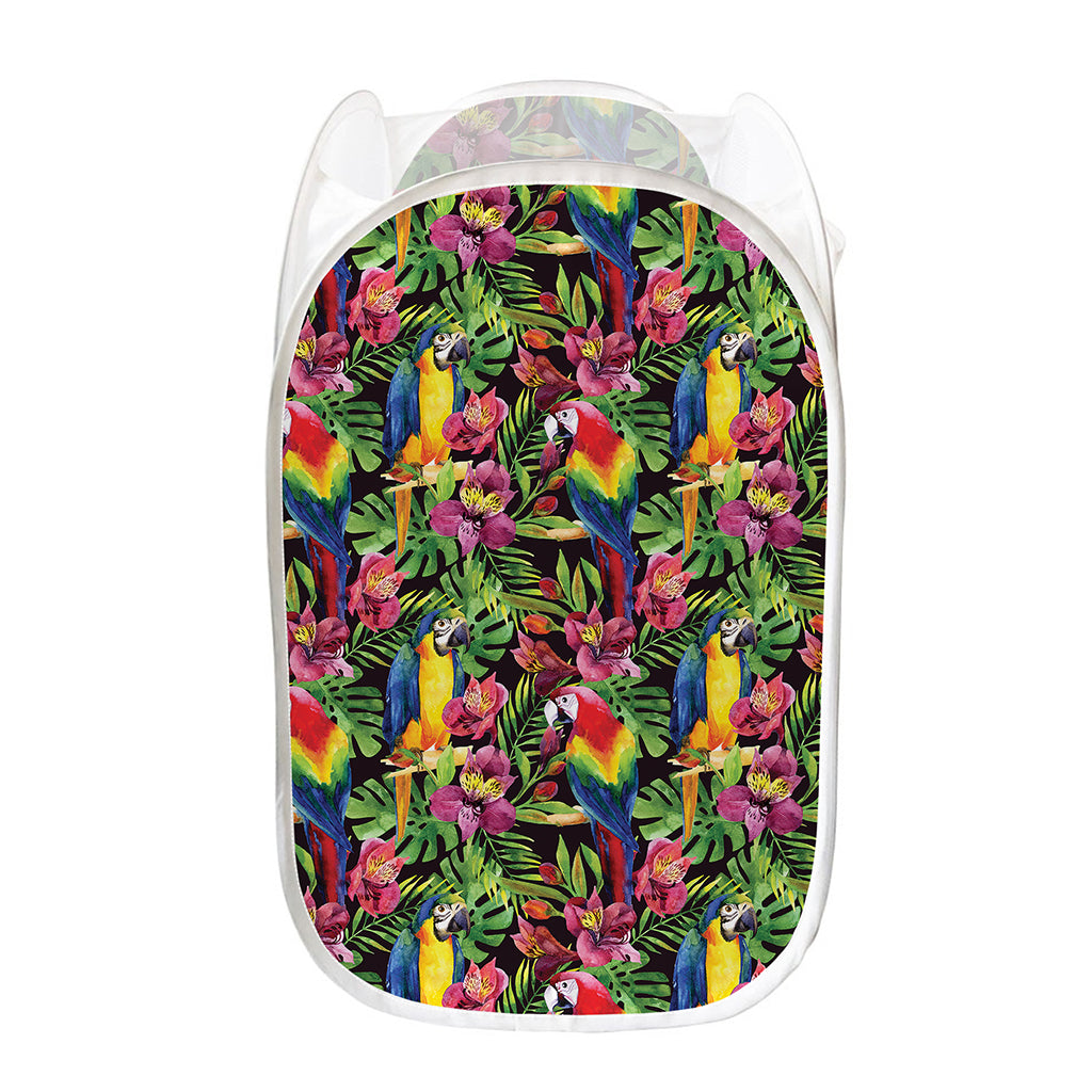 Watercolor Parrot Pattern Print Mesh Laundry Hamper