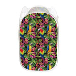 Watercolor Parrot Pattern Print Mesh Laundry Hamper