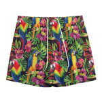 Watercolor Parrot Pattern Print Mesh Shorts