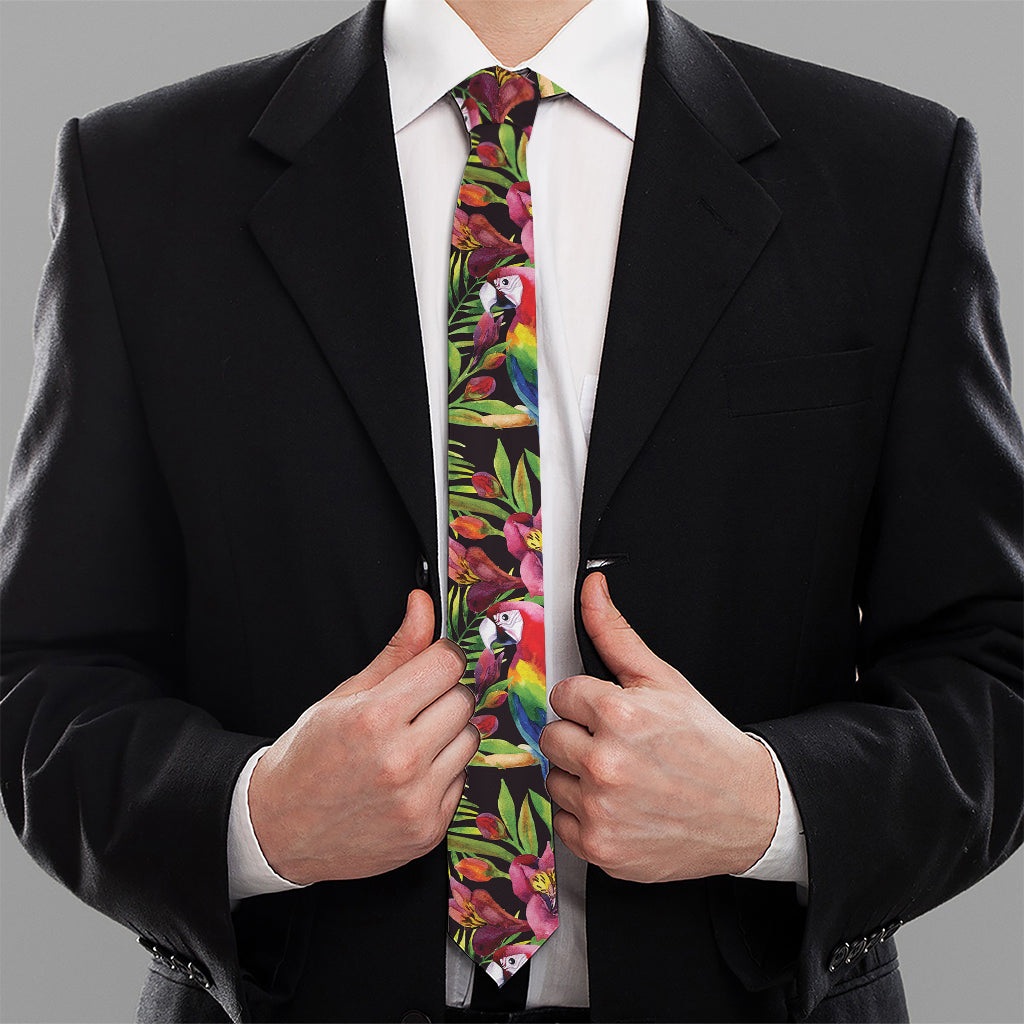 Watercolor Parrot Pattern Print Necktie