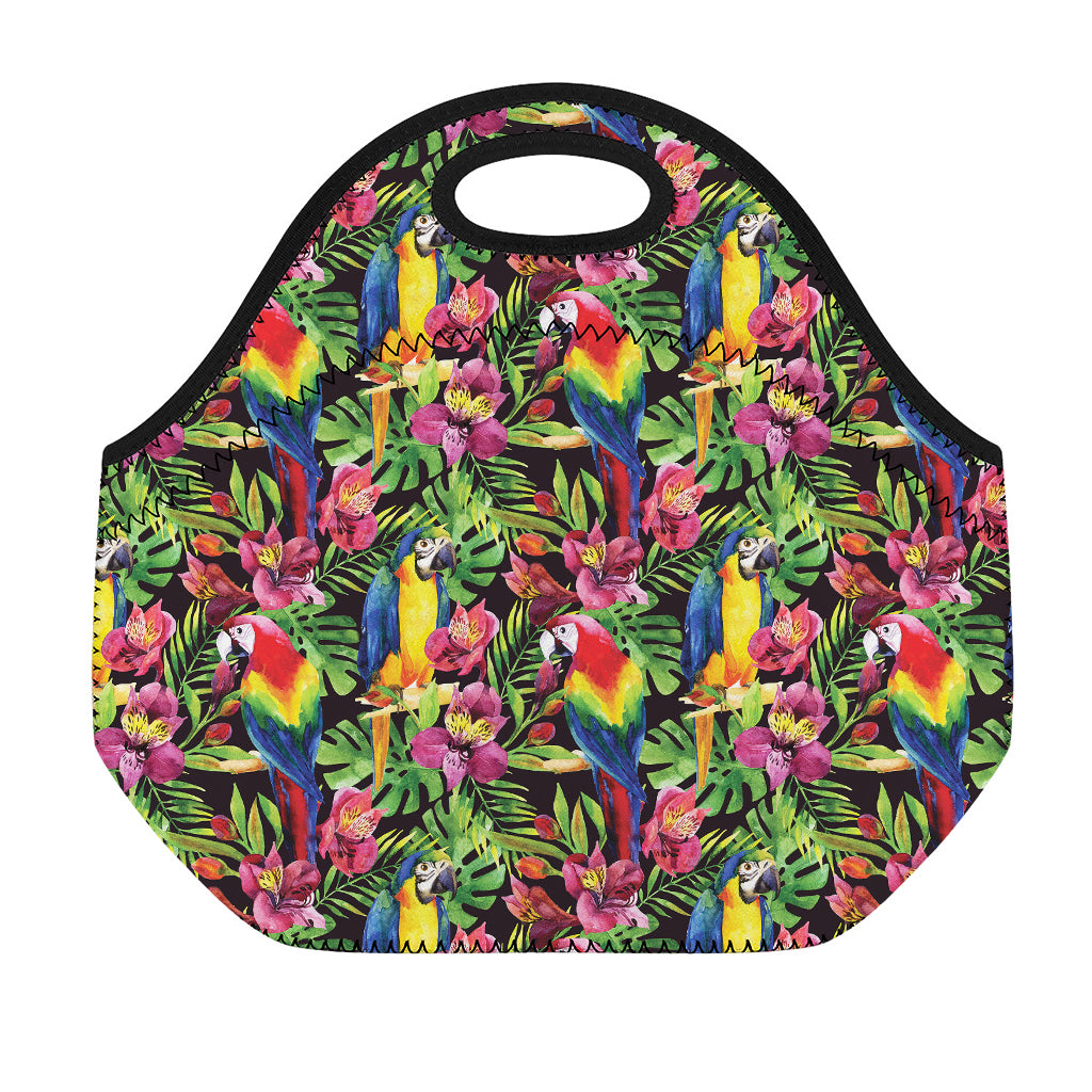 Watercolor Parrot Pattern Print Neoprene Lunch Bag