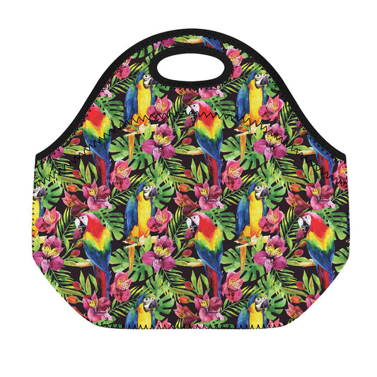 Watercolor Parrot Pattern Print Neoprene Lunch Bag