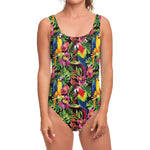 Watercolor Parrot Pattern Print One Piece Swimsuit