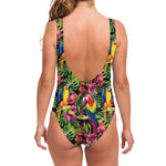 Watercolor Parrot Pattern Print One Piece Swimsuit