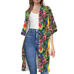 Watercolor Parrot Pattern Print Open Front Beach Cover Up