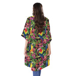 Watercolor Parrot Pattern Print Open Front Beach Cover Up