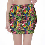 Watercolor Parrot Pattern Print Pencil Mini Skirt