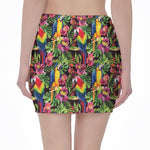 Watercolor Parrot Pattern Print Pencil Mini Skirt
