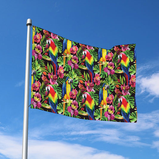 Watercolor Parrot Pattern Print Polyester Flag