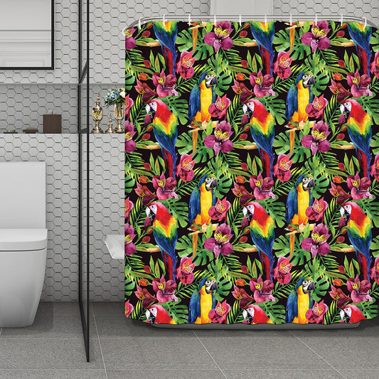 Watercolor Parrot Pattern Print Polyester Shower Curtain