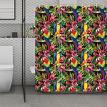 Watercolor Parrot Pattern Print Polyester Shower Curtain