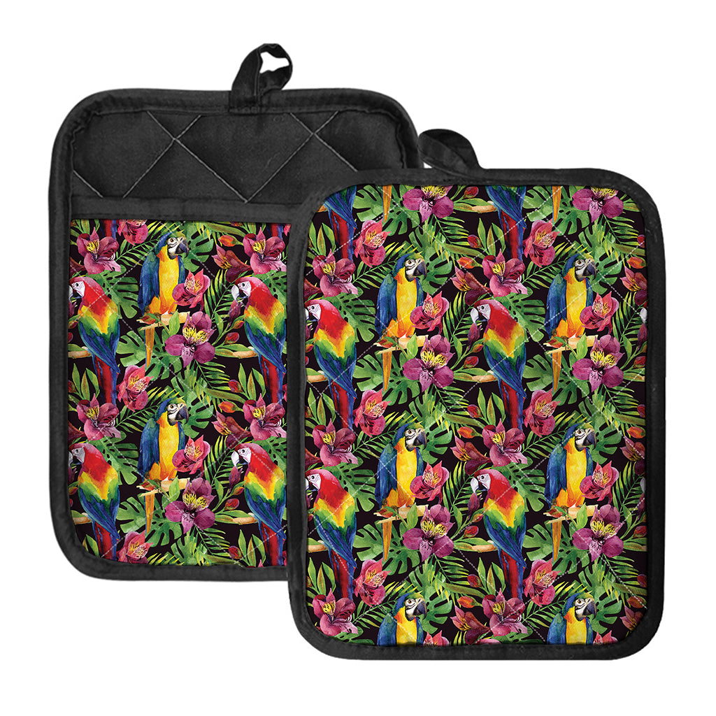 Watercolor Parrot Pattern Print Pot Holders With Pocket