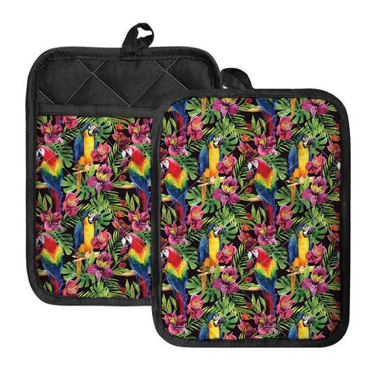 Watercolor Parrot Pattern Print Pot Holders With Pocket