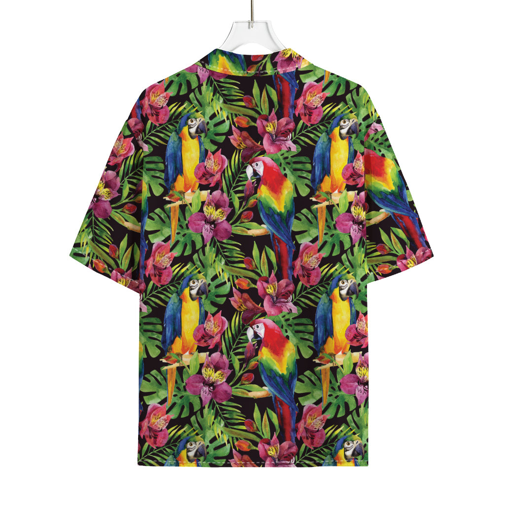 Watercolor Parrot Pattern Print Rayon Hawaiian Shirt