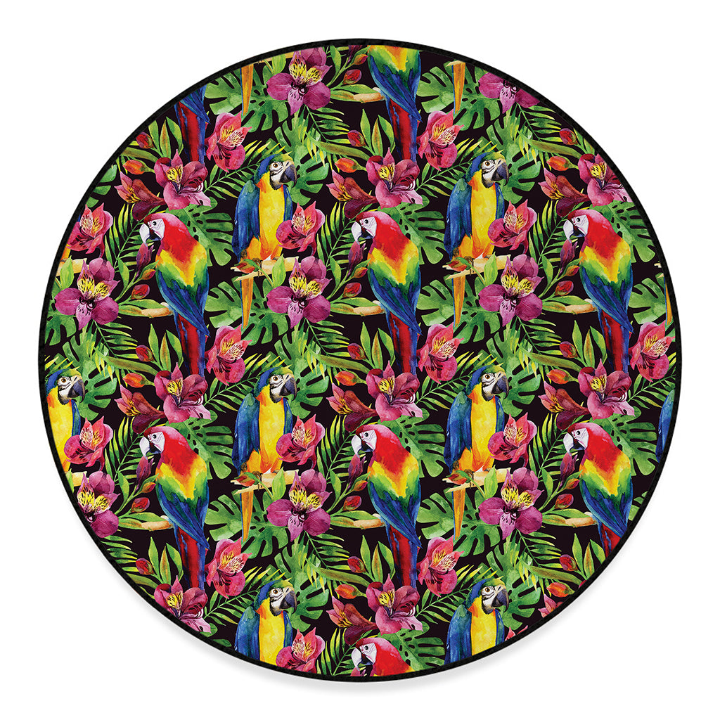 Watercolor Parrot Pattern Print Round Floor Mat