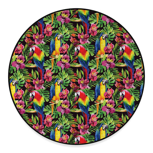 Watercolor Parrot Pattern Print Round Floor Mat