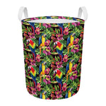 Watercolor Parrot Pattern Print Round Laundry Basket