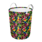 Watercolor Parrot Pattern Print Round Laundry Basket