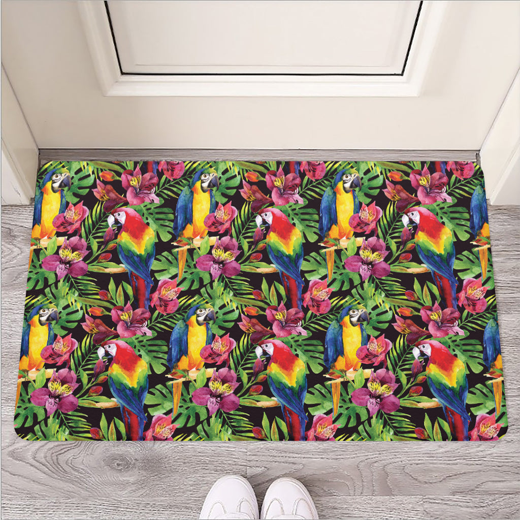 Watercolor Parrot Pattern Print Rubber Doormat