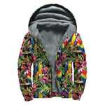 Watercolor Parrot Pattern Print Sherpa Lined Zip Up Hoodie