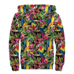 Watercolor Parrot Pattern Print Sherpa Lined Zip Up Hoodie